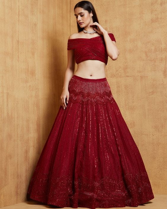 Off-Shoulder Blouse Sleeves Bridal Lehenga Trends - Off-Shoulder Blouse Sleeves
