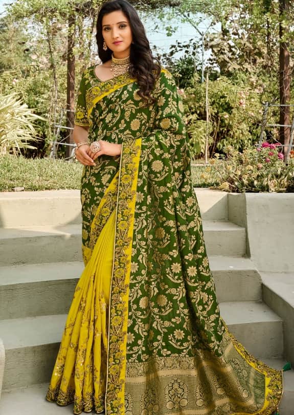 7. Half and-Half Sarees: A Blend of Tradition and Modern 7. Half and-Half Sarees: A Blend of Tradition and Modern