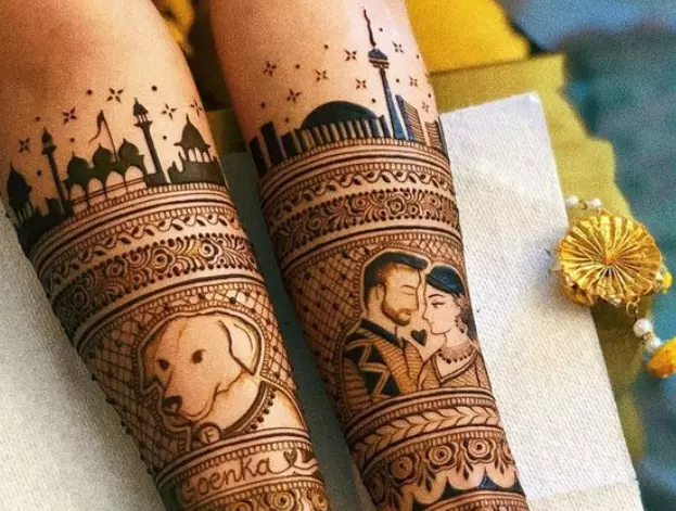 17. Animal Ring Ceremony Mehndi Designs for Engagement Bride