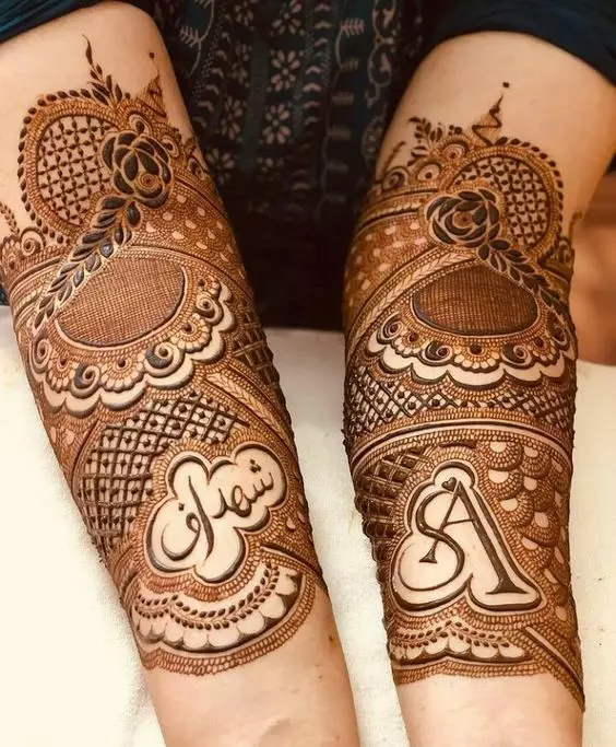 22. Name Ring Ceremony Mehndi Designs for Engagement Bride