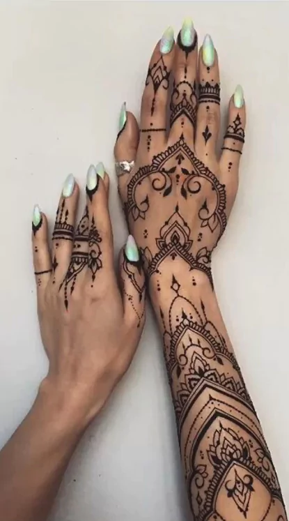5. Geometric Bridal Back Hand Mehndi Designs 5. Geometric Bridal Back Hand Mehndi Designs