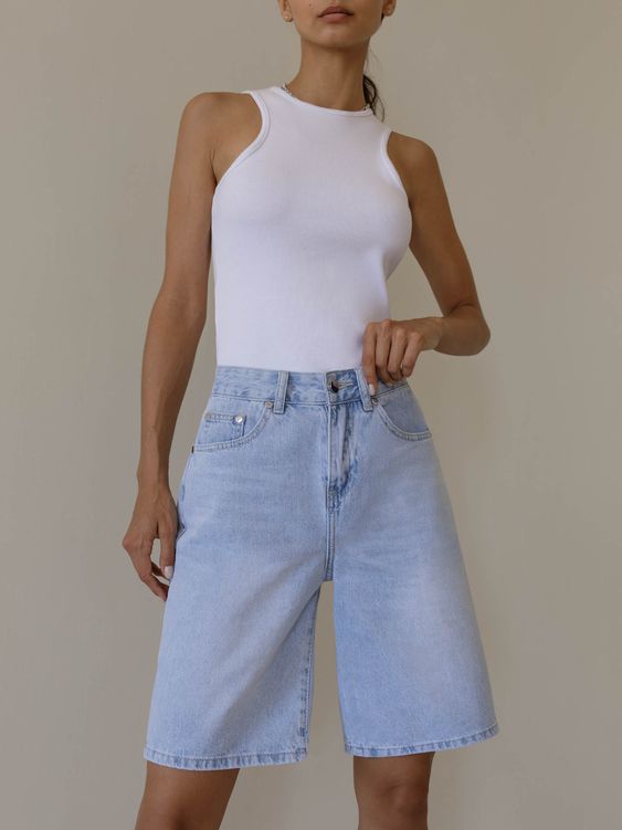 6. White Tank With Bermuda Shorts