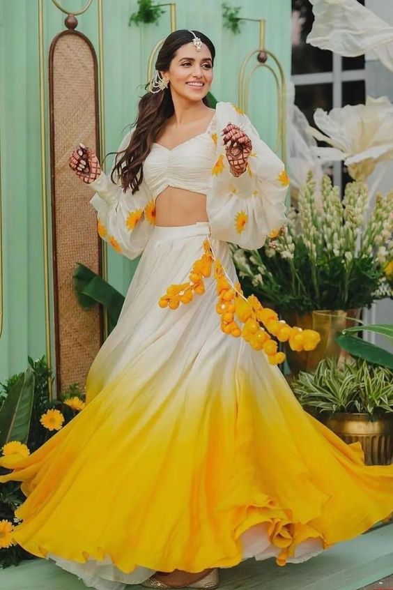 2. Ombre Effect Dress 2. Ombre Effect Dress - Haldi Outfit Ideas