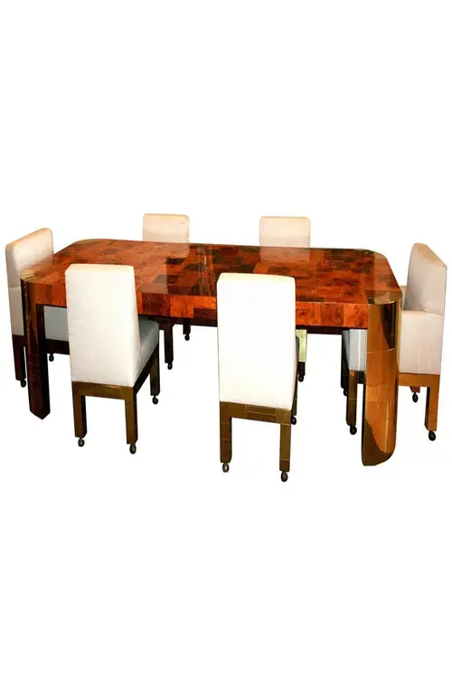 curvilinear wooden base dining table set
